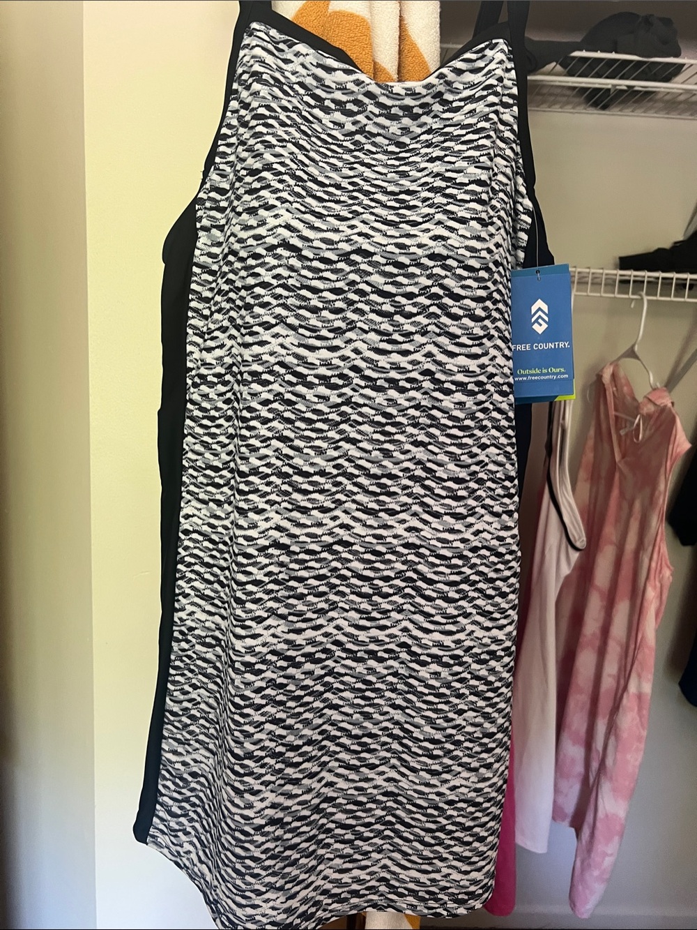 Free Country Black & White Shore 2 Sea Dress / swim dress Sz L NWT